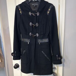 Blanc Noir Women's Black Trench Coat with Toggle Closures